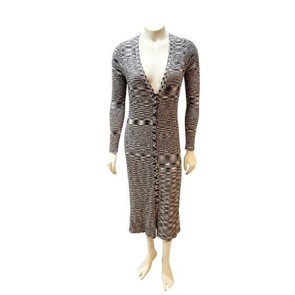 L’Agence Maci Button Duster Cardigan Dress Brown & Black Multi Small - Picture 6 of 13